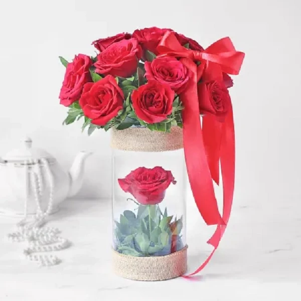 10 Red Roses In Vase