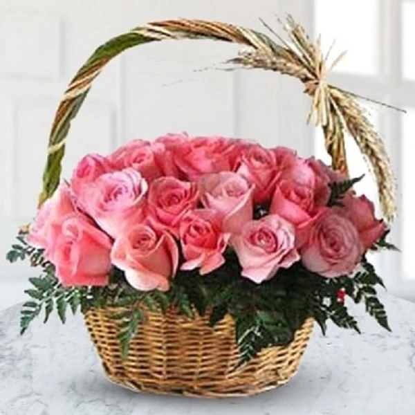 Basket Of Pink Roses