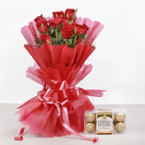 Red Roses And Ferrero Rocher Chocolates