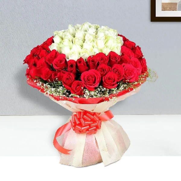 Bouquet Of Red And White Roses