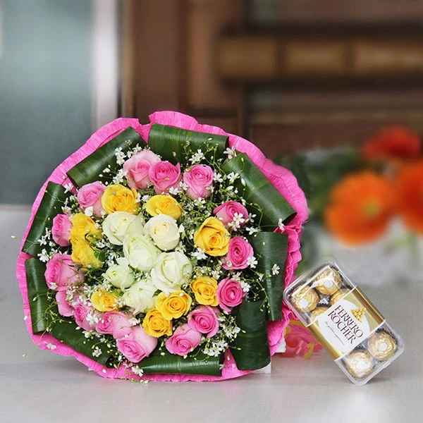 Joyful Bouquet Of Mix Flowers & Chocolate