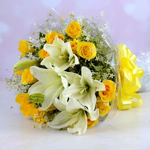 Lilies And Yellow Roses