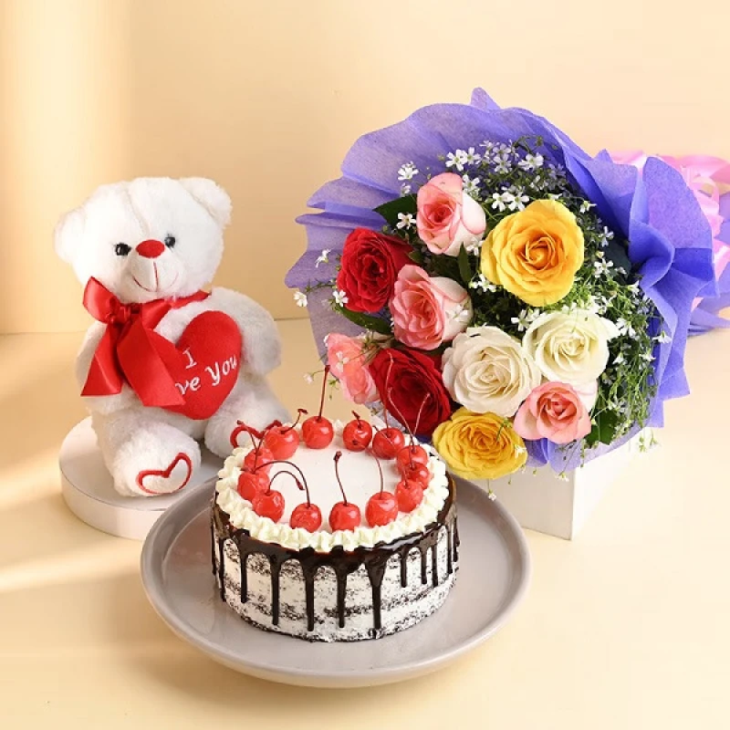 Colorful Bouquet And Cake