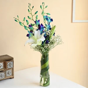 Orchids And Lilies In Vase