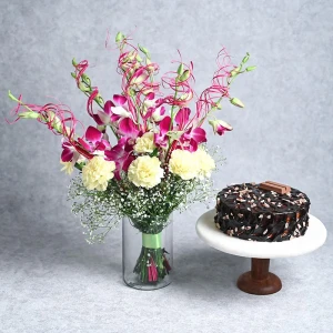 Orchid Carnation Charm With Kitkat Cake